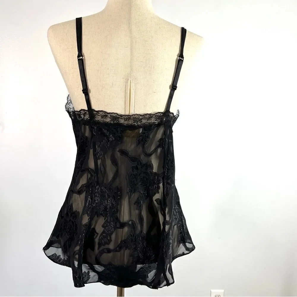 Vintage Victoria’s Secret Black Jacquard One Piece Bodysuit Negligee Great L
